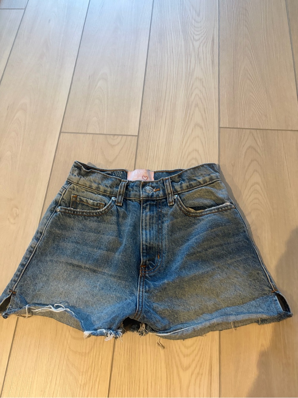 REVICE High-Rise Distressed Denim Shorts - Light Blue Wash